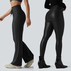 2pc Bundle Flare Yoga Pants w Drawstring & Leather Look High Waisted Leggings  M